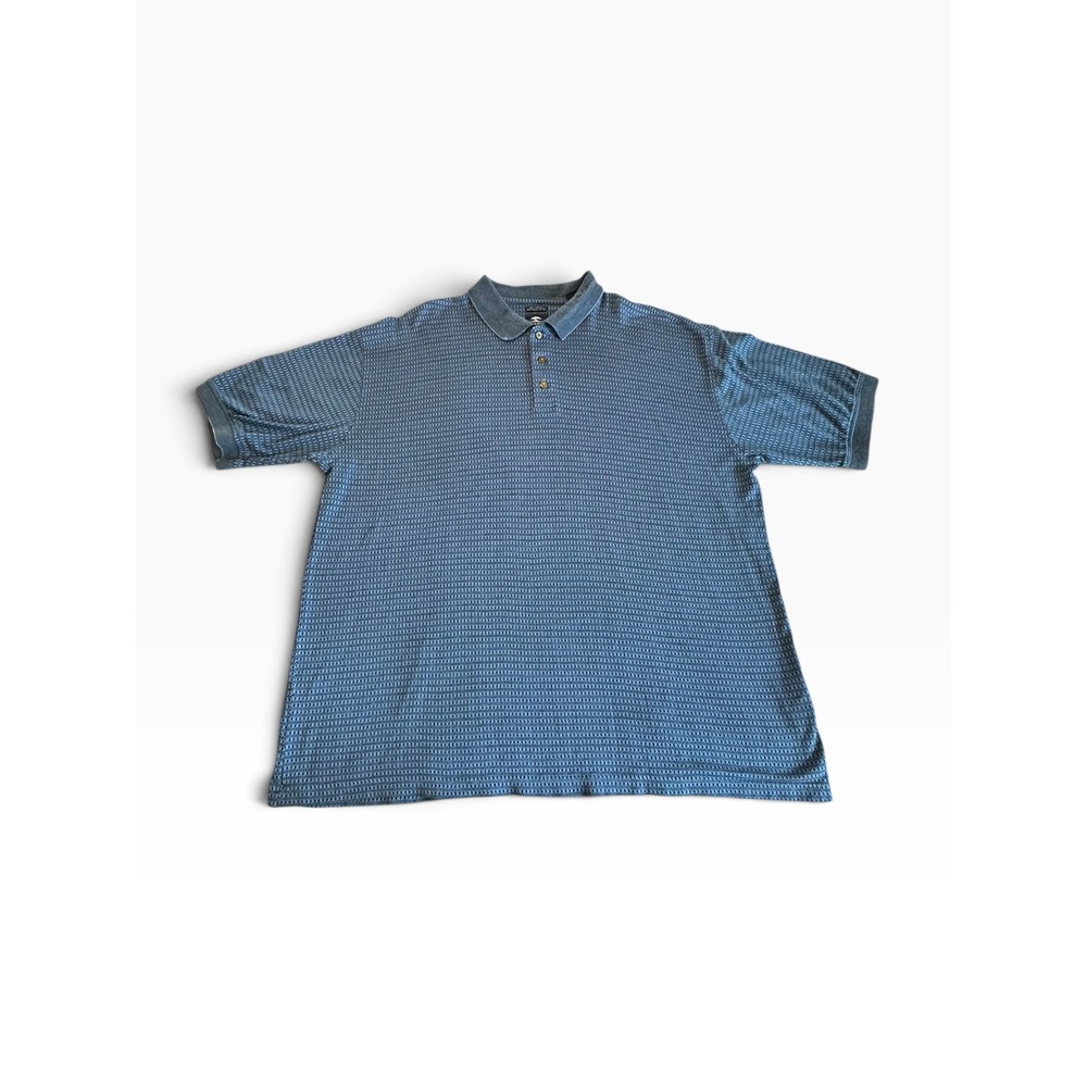 Pebble Beach Polo Shirt Mens XXL Blue Geometric Mercerized Cotton Short Slv EUC